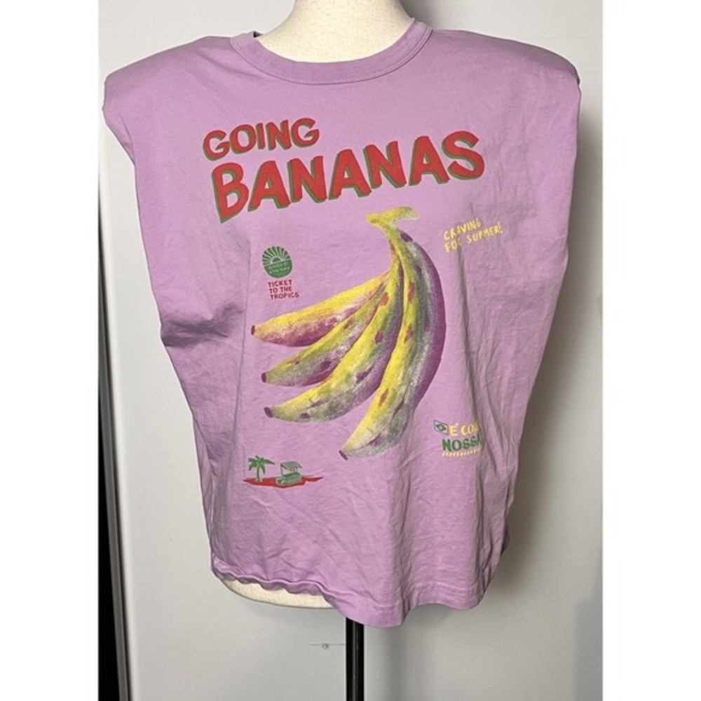 Farm Rio Women's Going Bananas Padded Shoulder Muscle Tee Size M - Picture 2 of 8